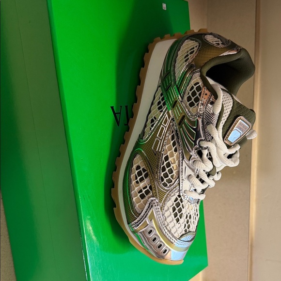 Bottega Veneta Olive Orbit Metallic Sneakers - Picture 2 of 7